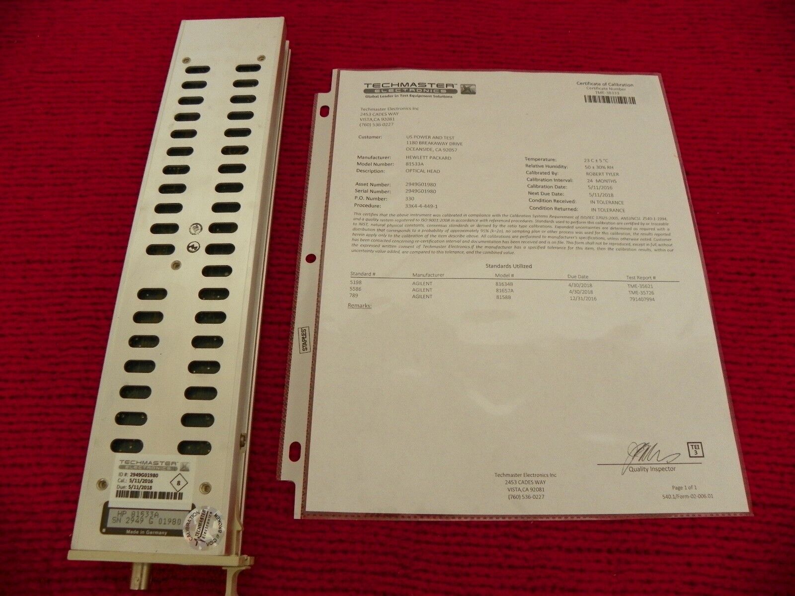 HP/Agilent 81533A Optical interface for 8153A,8163A,8164A & 8166A NIST 5/16 (2) HP/Agilent 81533A Optical interface for 8153A,8163A,8164A & 8166A NIST 5/16 (2)